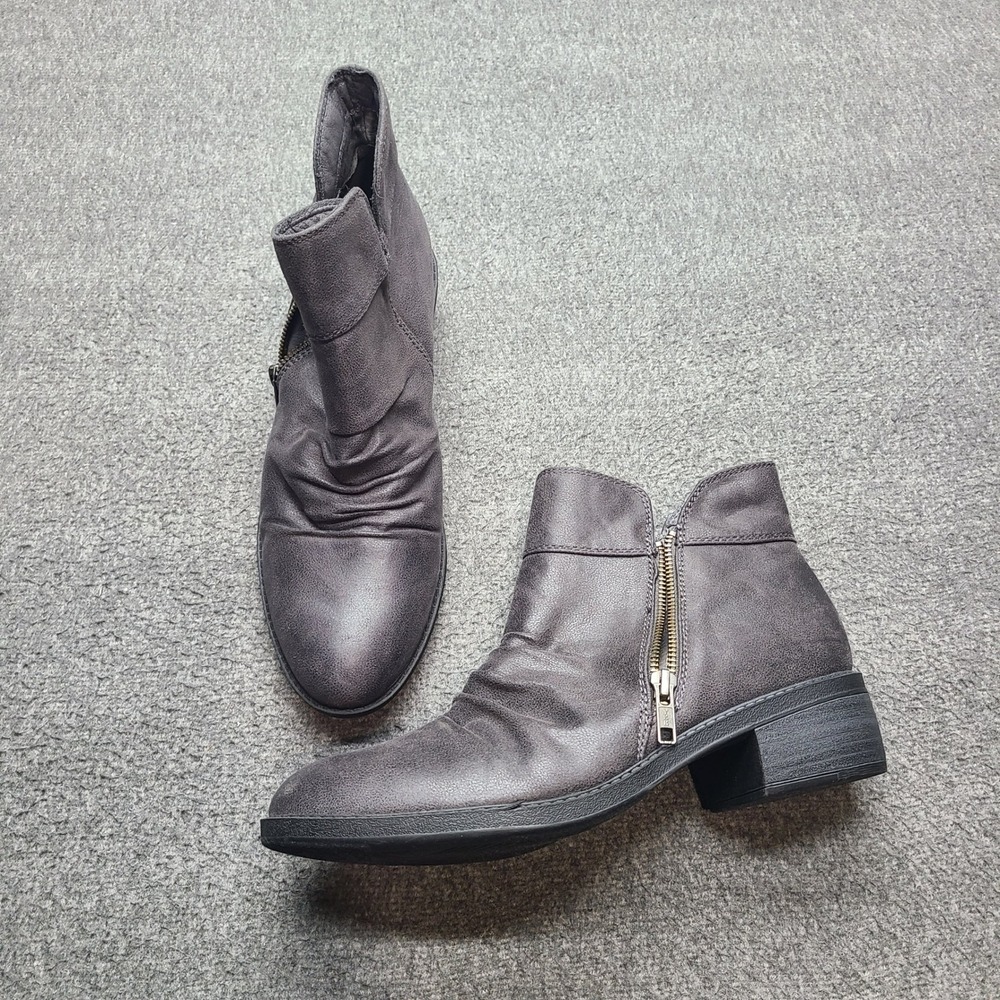 Baretraps Ankle Boots Womens Gray Side Zip Low Block Heel Comfort 9M Shoes